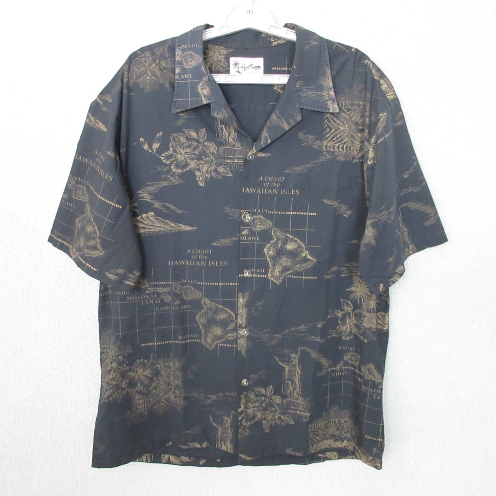 Howie Hawaiian Shirt Made in Hawaii Hawaiian Isles Map Print Mens XL
